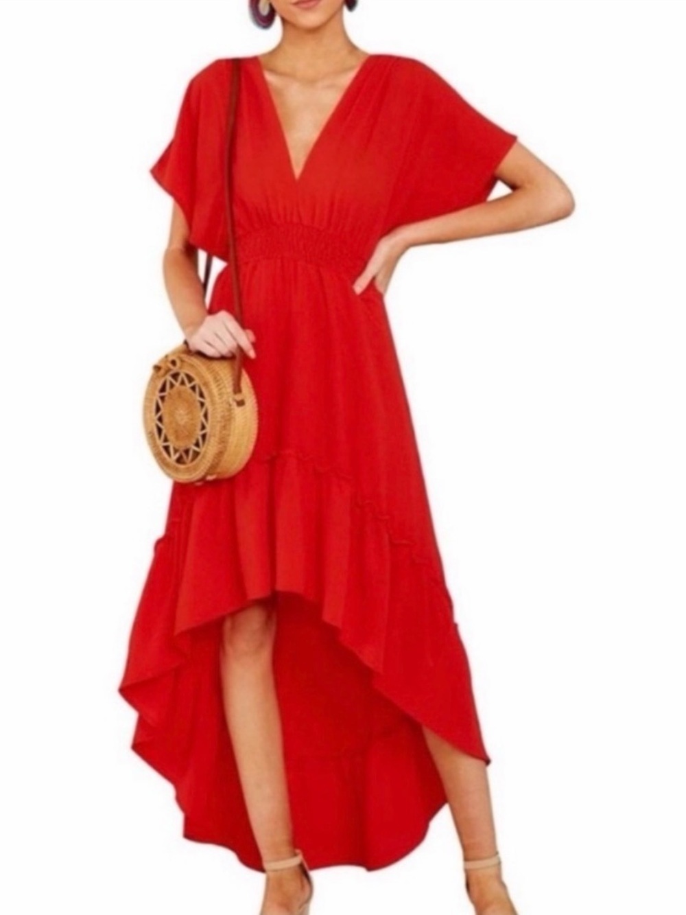 Flying Tomato Scarlet V-Neck High-Low Dress